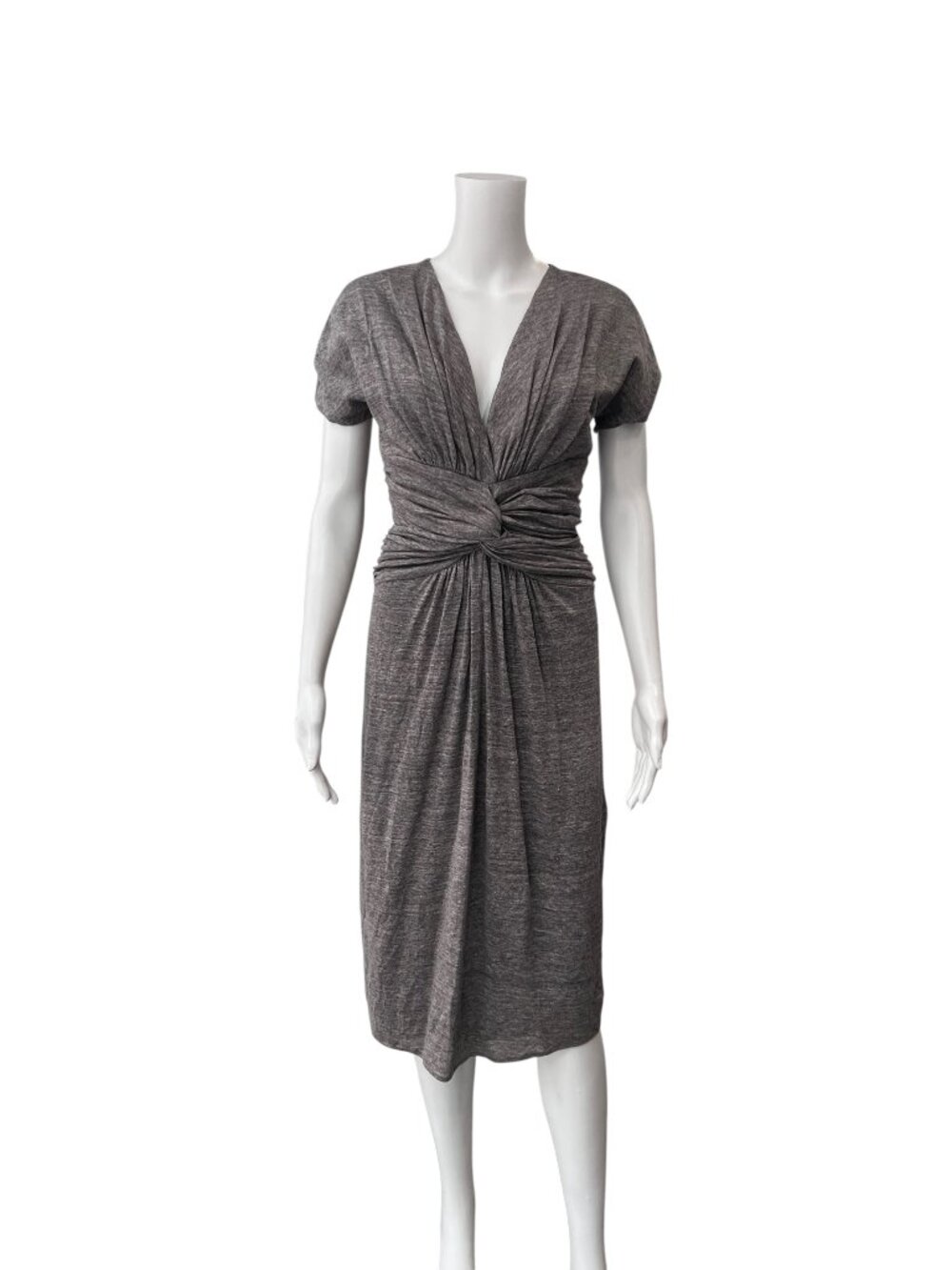 Giambattista Heathered Gray Gathered Pleat Midi Dress size IT 42/Small